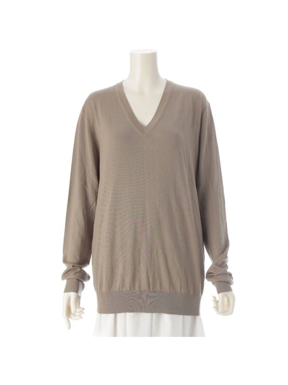 Hermes Wool Long Sleeve V-neck Knit Top Argil Gray Sweater